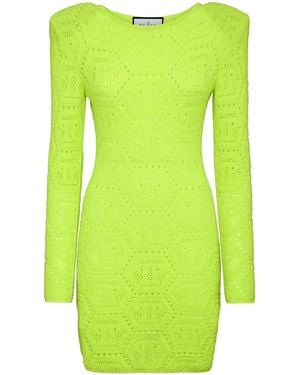 Philipp Plein Monogram-Intarsia Mini Dress - Green