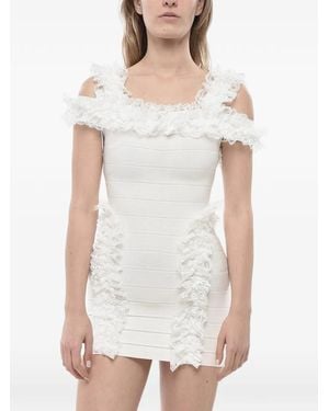 Self-Portrait Lace-Trim Ruffled Mini Dress - White