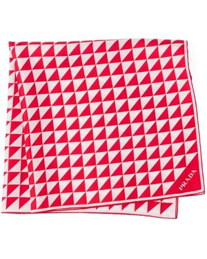 Prada Printed Silk Twill Scarf - Red