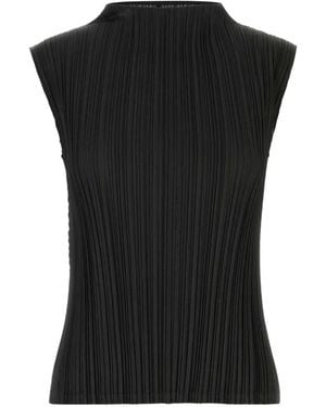 Pleats Please Issey Miyake Mellow Pleated Sleeveless Top - Black