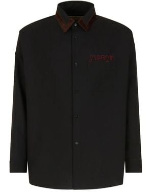 Marni Velvet-Collared Logo Shirt - Black