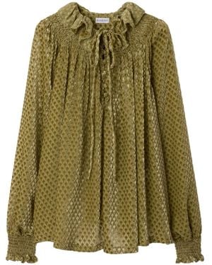 Burberry Torch Self-Tied Velvet Blouse - Green