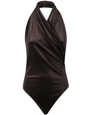ANDAMANE Vina Halterneck Draped Bodysuit - Black