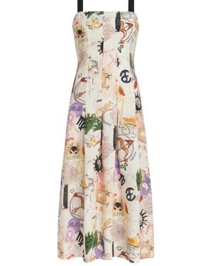 Marie Oliver Dixon Print-Illustrated Midi Dress - Natural