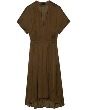 Zadig & Voltaire Riaz Elasticated-Waist Satin Midi Dress - Brown