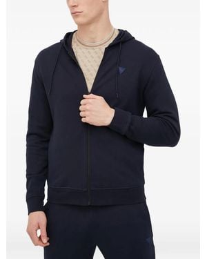 Guess Logo-Patch Zip-Up Hoodie - Blue