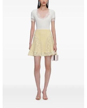 Self-Portrait Lace Trim Mini Skirt - Natural