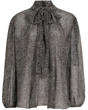 Dolce & Gabbana Chevron-Print Bow Blouse - Grey