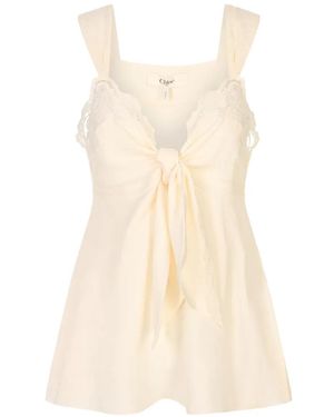 Chloé Lace-Trim Knotted Sleeveless Blouse - White
