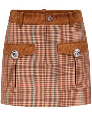 Area Checked Mini Skirt - Brown