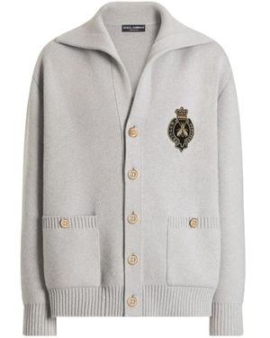 Dolce & Gabbana Virgin Wool Cardigan With Embroidery - Gray