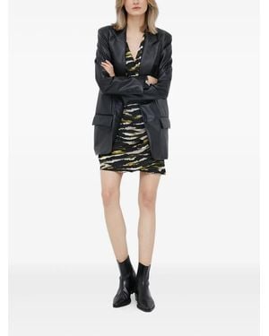 DKNY Zebra-Print Wrap Mini Dress - Black