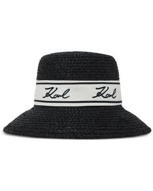KARL LAGERFELD Signature Raffia Hat - Black