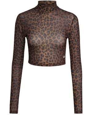 adidas Leopard-Print Turtleneck T-Shirt - Brown