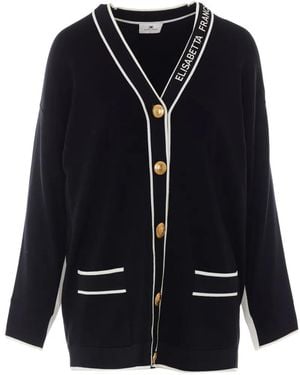 Elisabetta Franchi Logo-Print Button-Up Cardigan - Blue