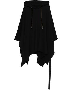 Rick Owens Poncho con dobladillo deshilachado y capucha - Negro