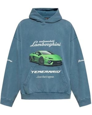 Balenciaga Lamborghini Car Print Wheel-Detail Hoodie - Blue