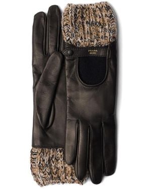 Prada Mélange-Knit Leather Gloves - Black