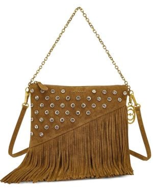 La Carrie Night Edition Crystal-Embellished Fringed Shoulder Bag - Brown