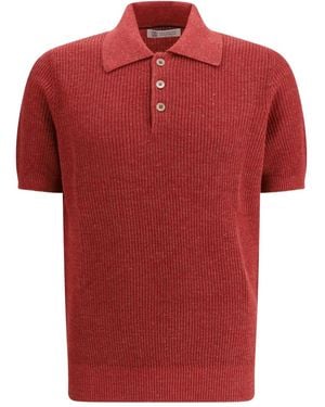Brunello Cucinelli ショートスリーブ ニットポロシャツ - レッド