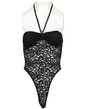 Markgong Lace Halterneck Bodysuit - Black