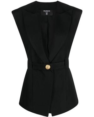 Balmain Belted Wool Vest - Black