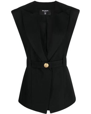 Balmain Belted Wool Vest - Black