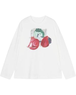 JNBY Cat-Print Long-Sleeve T-Shirt - White