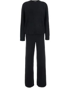 Soft Goat Cashmere Knitted Pants And Sweater Set - Black