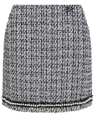 KARL LAGERFELD Pearl-Embellished Bouclé Mini Skirt - Black