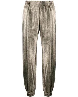 Saint Laurent Metallic-Effect Tapered Trousers - Natural