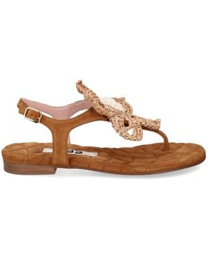 Ras Flower-Detail Suede Sandals - Brown