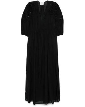 forte_forte Embroidered-Shoulder Maxi Dress - Black