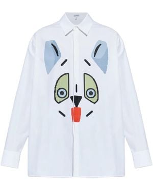 Loewe Cat Face Embroidered Cotton Shirt - White