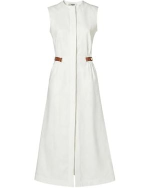Fendi Leather-Trimmed Sleeveless Midi Dress - White