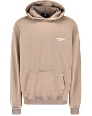 Represent Logo-Print Hoodie - Natural