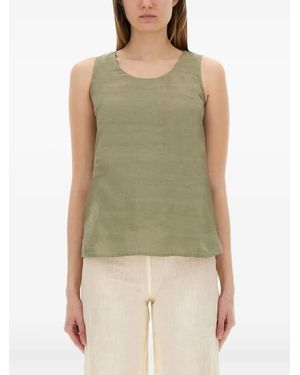 120% Lino Round-Neck Linen Top - Green