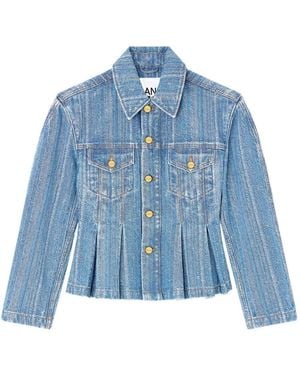 Ganni Pleated Denim Jacket - Blue