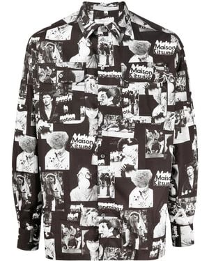 Maison Kitsuné Graphic-Print Cotton Shirt - Grey