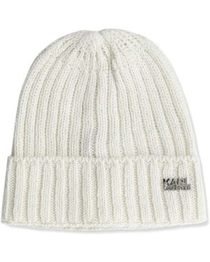 KARL LAGERFELD Ribbed-Knit Beanie Hat And Scarf Set - White