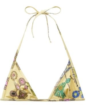 Versace Graphic-Print Triangle Bikini Top - Metallic