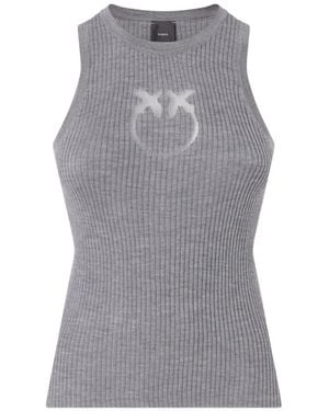 Pinko Ribbed Top With Sheer Love Birds Logo - Grey
