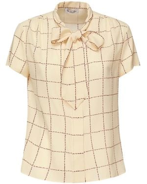 Loro Piana Febe Seidenbluse mit Schleifenkragen - Natur