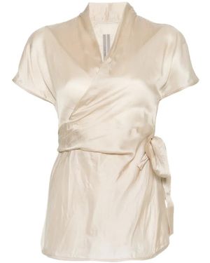 Rick Owens Tie-Waist V-Neck Blouse - Natural