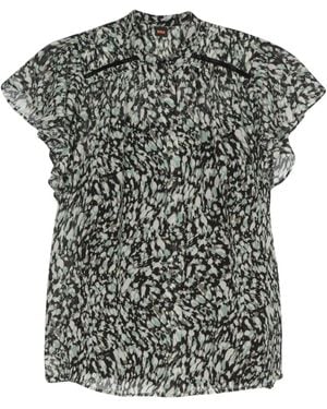 BOSS Graphic-Print Ruched-Detail Shirt - Grey