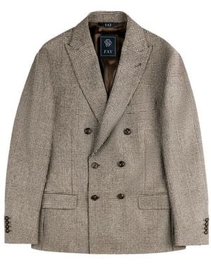 Fay Prince Of Wales Check Double-Breasted Blazer - Brown