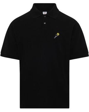 vowels Ogo-Embroidered Polo Shirt - Black
