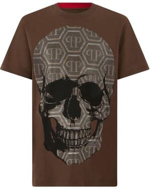 Philipp Plein Skull-Motif Monogram T-Shirt - Brown
