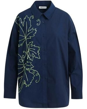 Essentiel Antwerp Embroidered-Bead Cotton Shirt - Blue