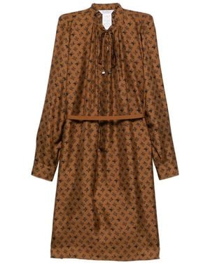 Max Mara Logo-Print Belted Midi Dress - Brown
